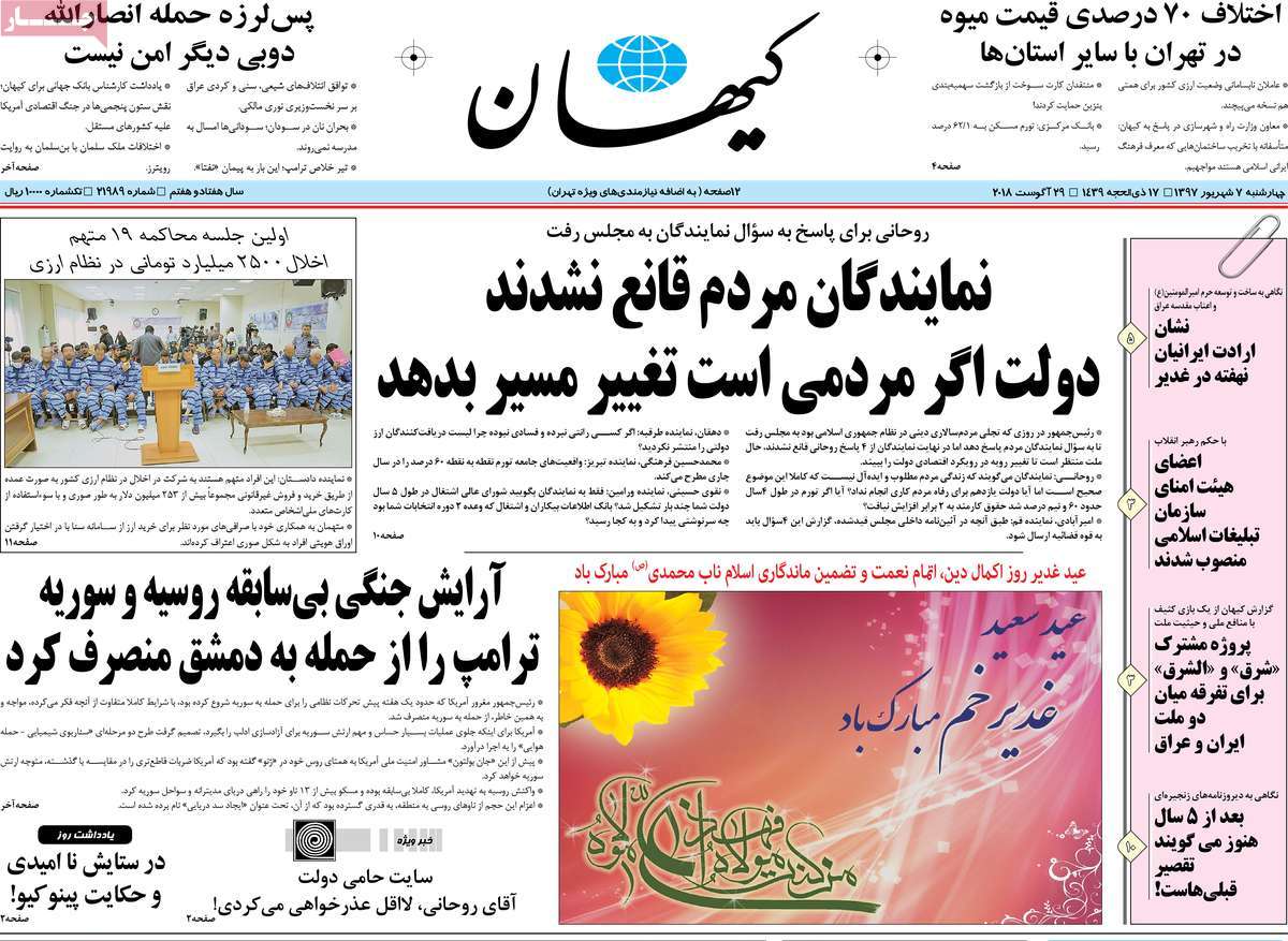 A Look at Iranian Newspaper Front Pages on August 29