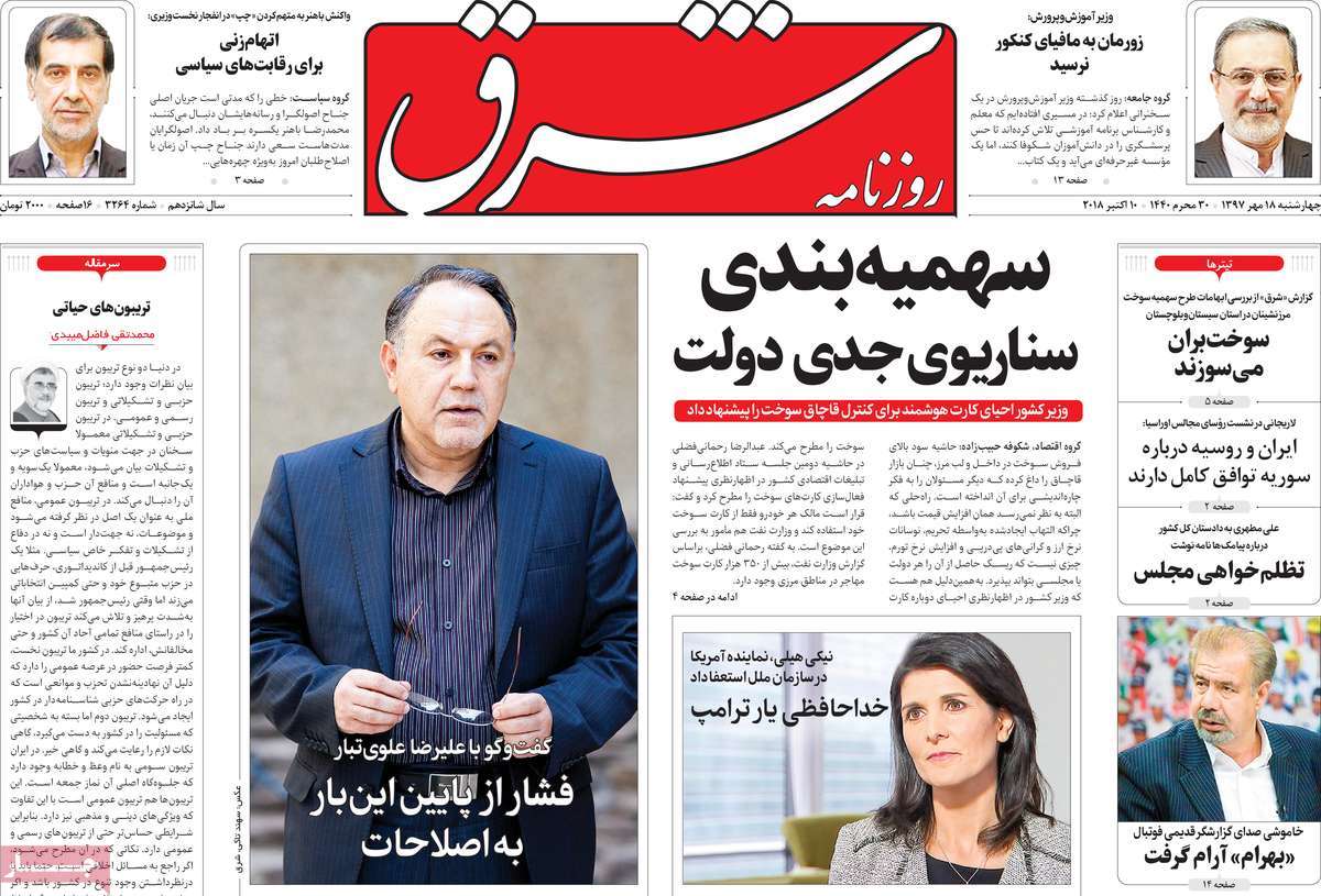 A Look at Iranian Newspaper Front Pages on October 10