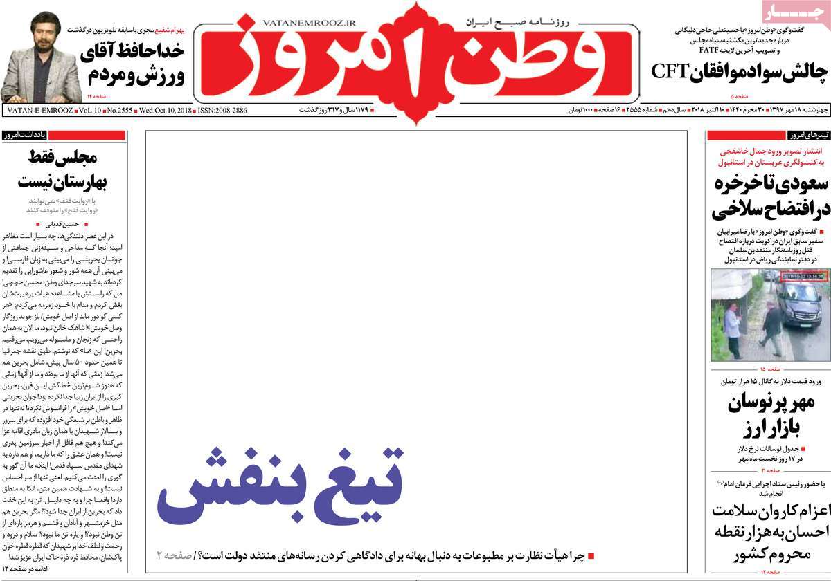 A Look at Iranian Newspaper Front Pages on October 10