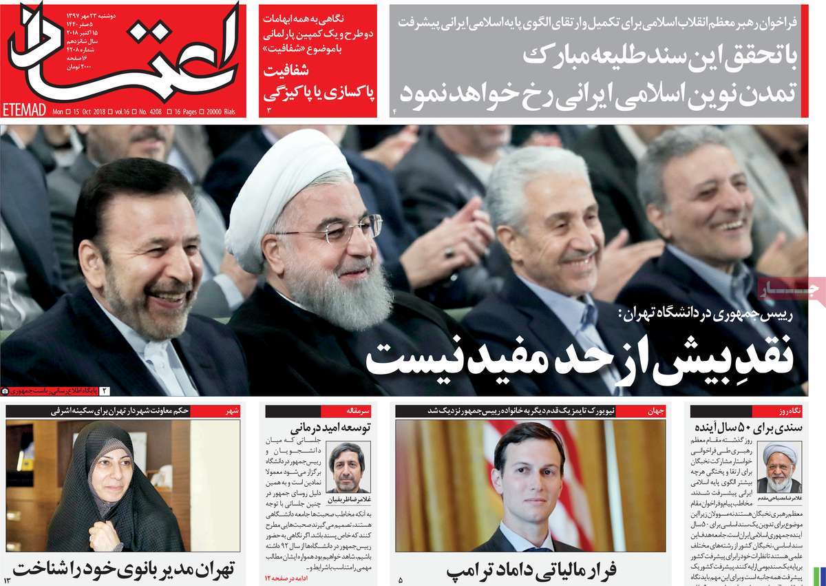 A Look at Iranian Newspaper Front Pages on October 15