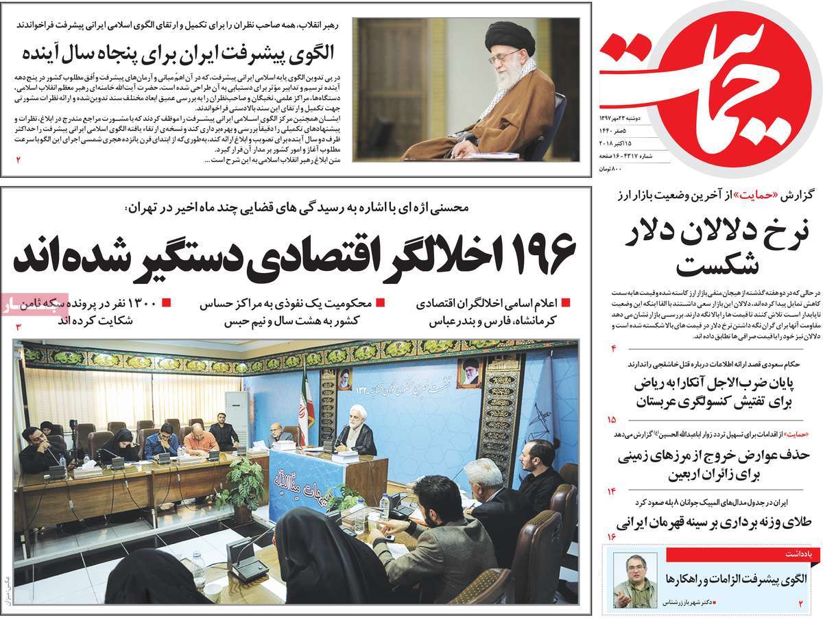 A Look at Iranian Newspaper Front Pages on October 15