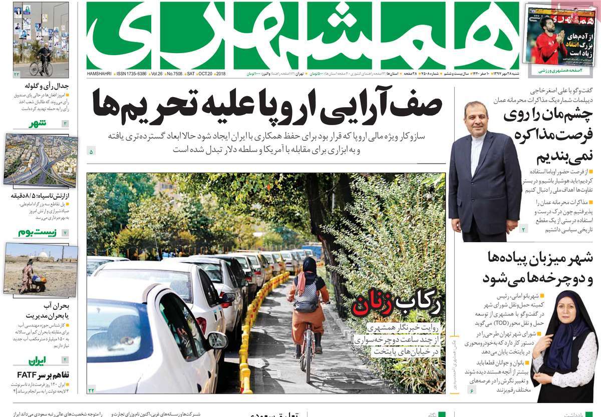 A Look at Iranian Newspaper Front Pages on October 20