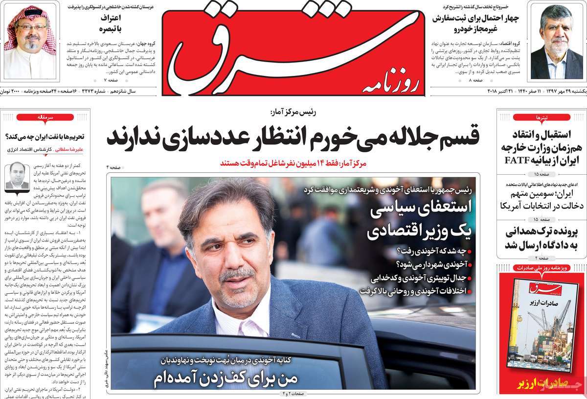 A Look at Iranian Newspaper Front Pages on October 21