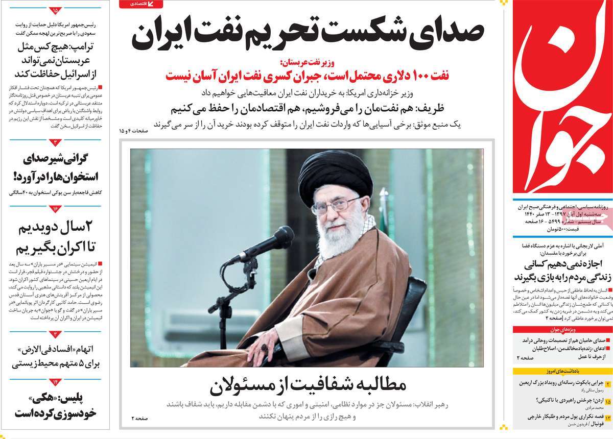 A Look at Iranian Newspaper Front Pages on October 23