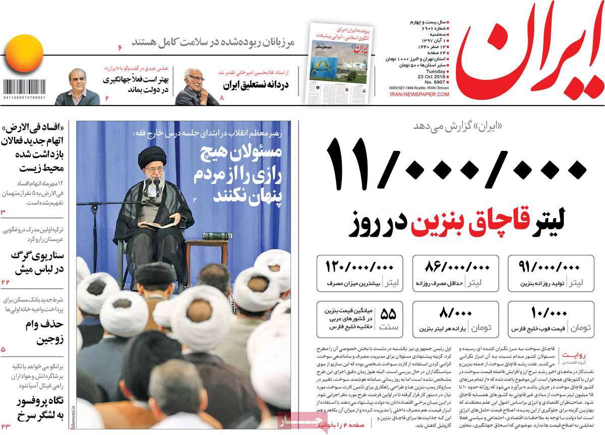 A Look at Iranian Newspaper Front Pages on October 23