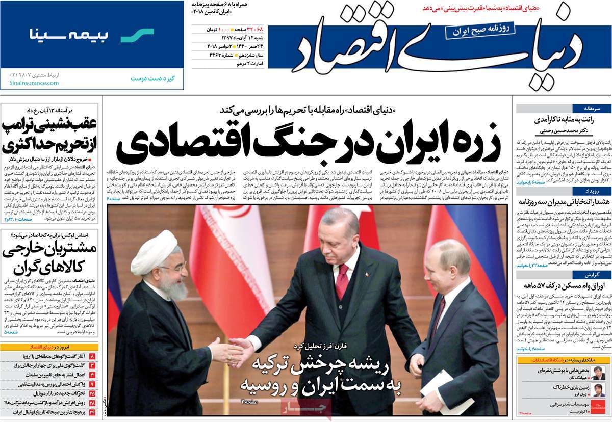 A Look at Iranian Newspaper Front Pages on November 3