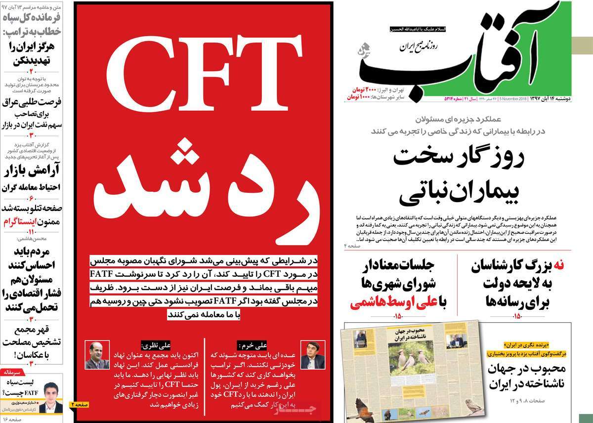 A Look at Iranian Newspaper Front Pages on November 5