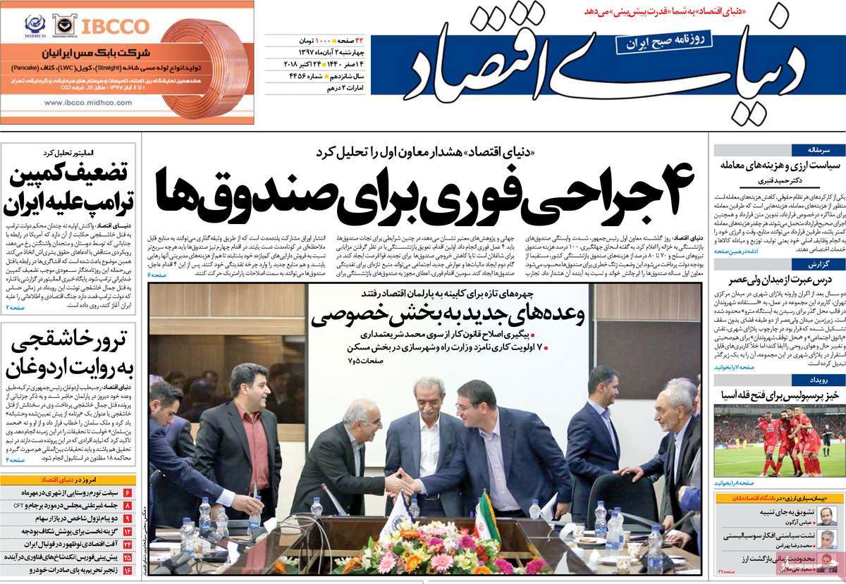 A Look at Iranian Newspaper Front Pages on October 24