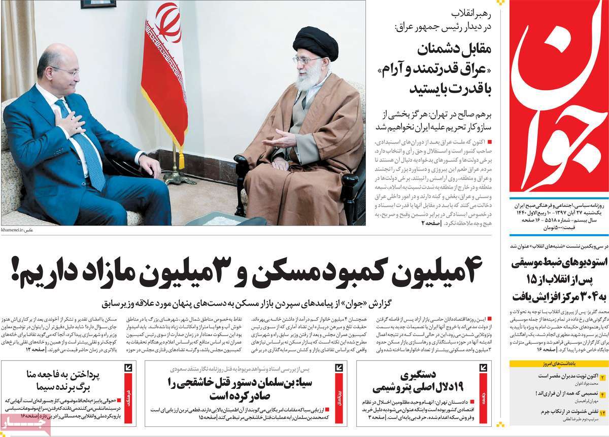 A Look at Iranian Newspaper Front Pages on November 18