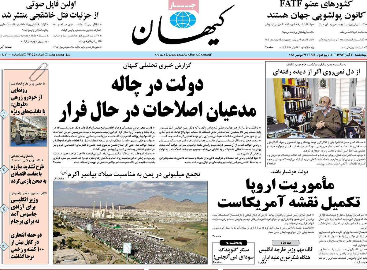 A Look at Iranian Newspaper Front Pages on November 21