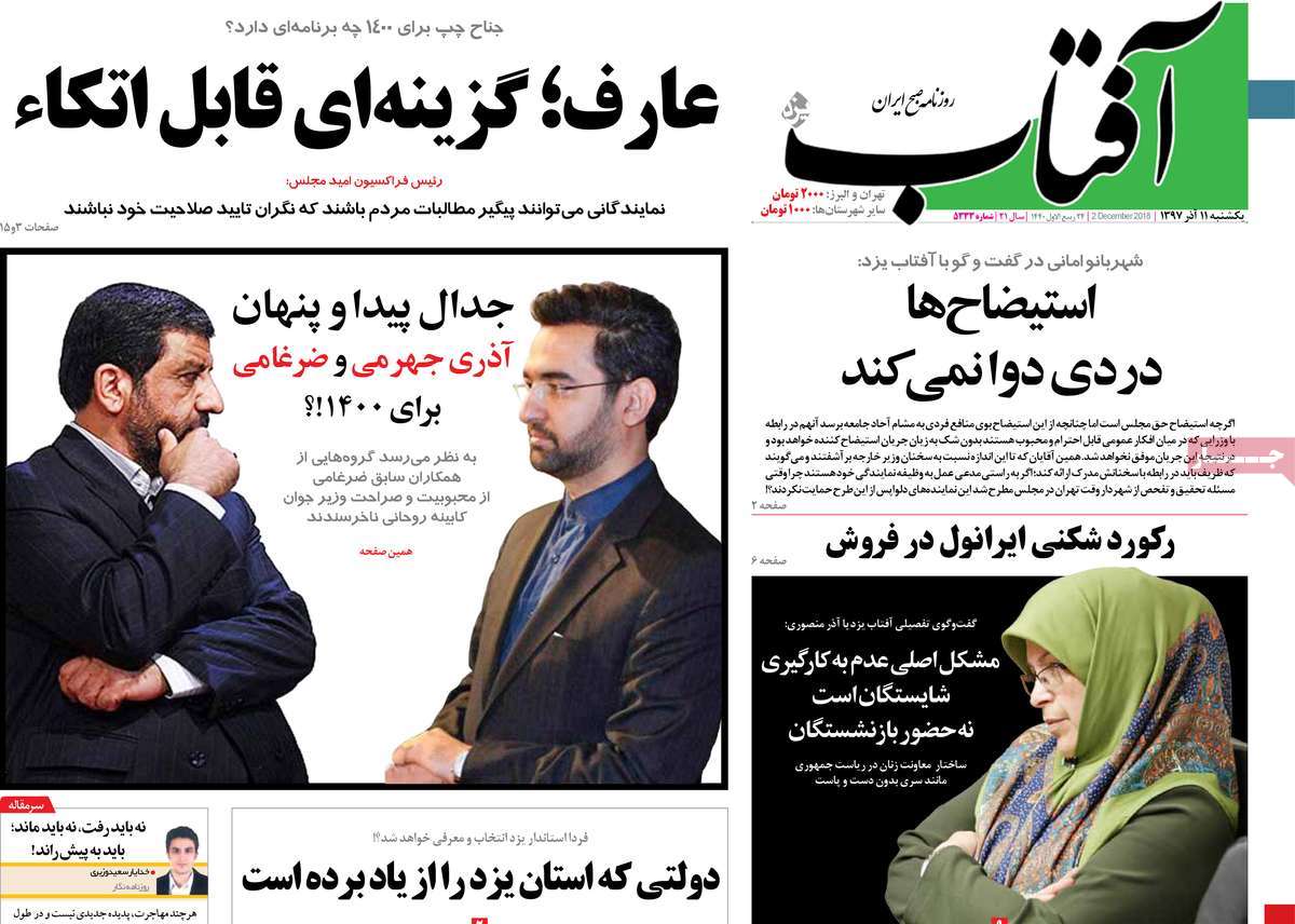 A Look at Iranian Newspaper Front Pages on December 2