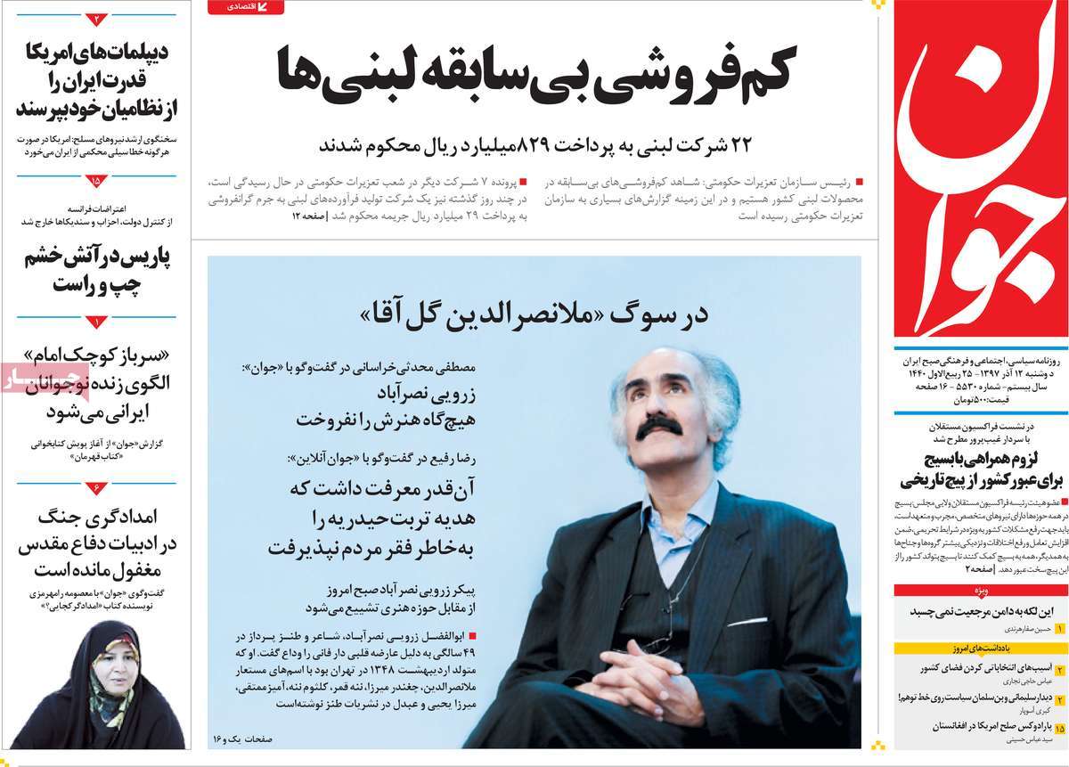 A Look at Iranian Newspaper Front Pages on December 3