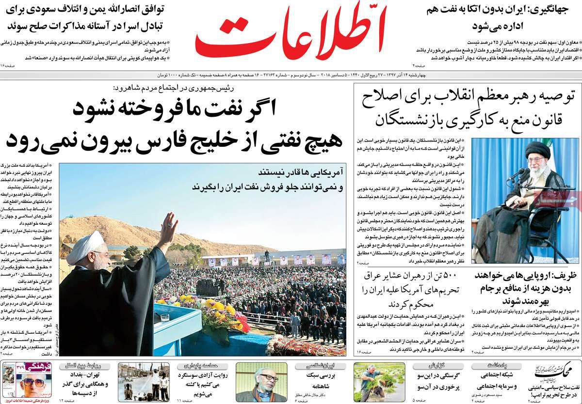 A Look at Iranian Newspaper Front Pages on December 5