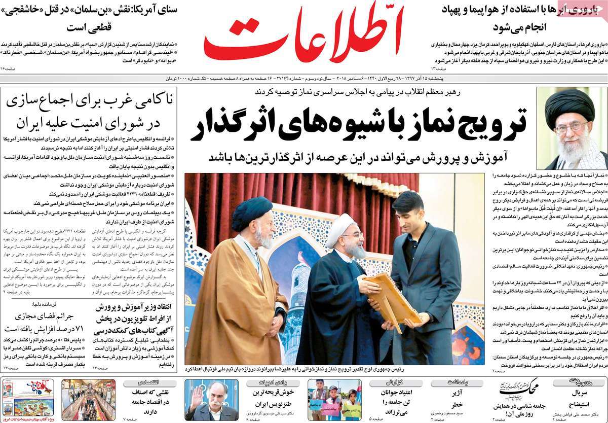 A Look at Iranian Newspaper Front Pages on December 6