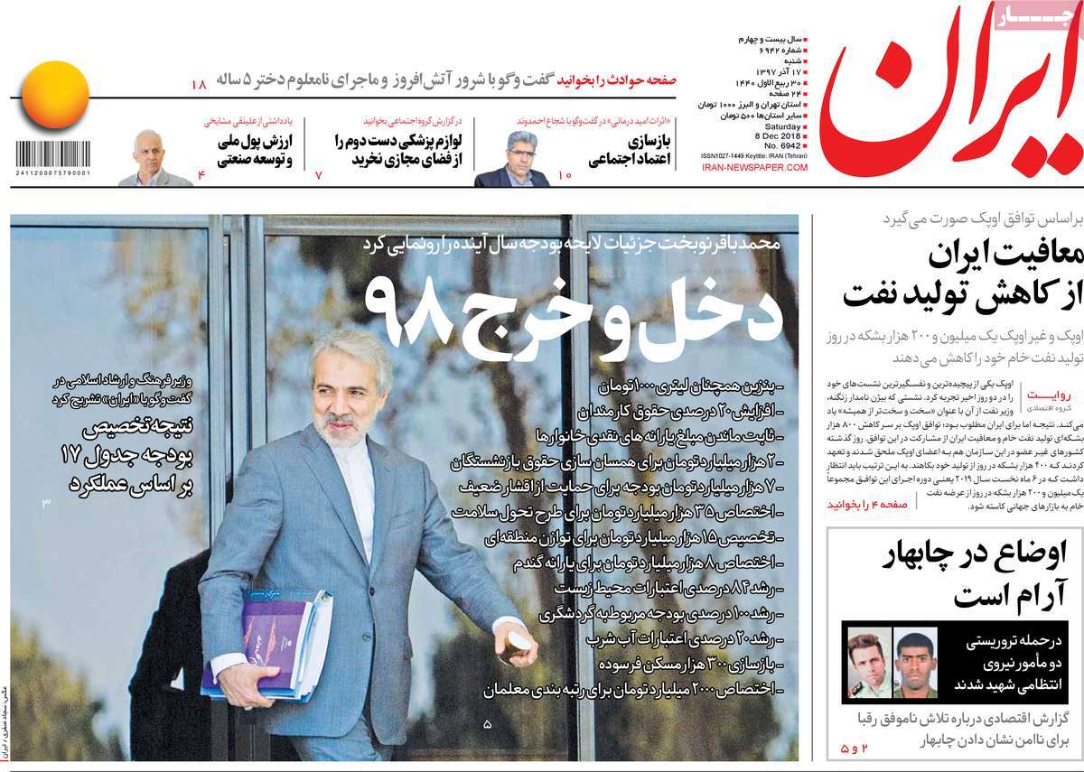 A Look at Iranian Newspaper Front Pages on December 8