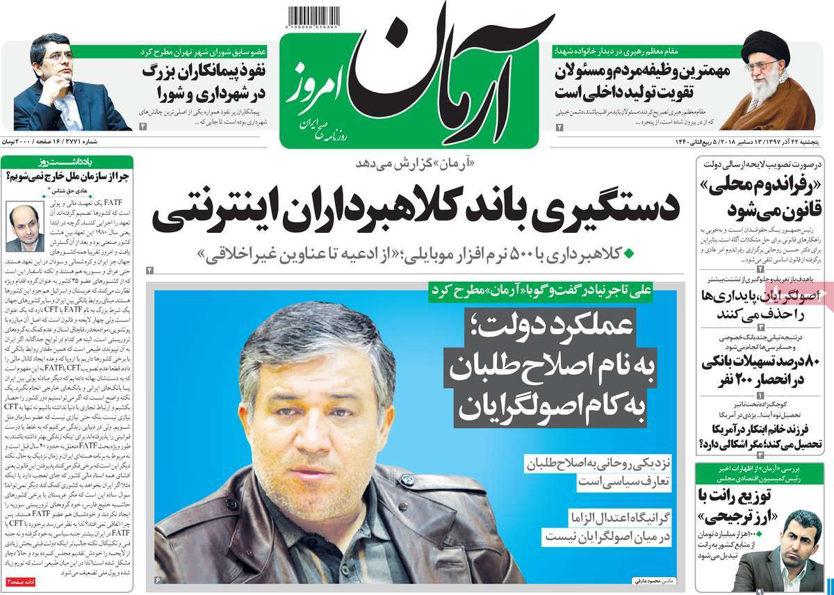 A Look at Iranian Newspaper Front Pages on December 13