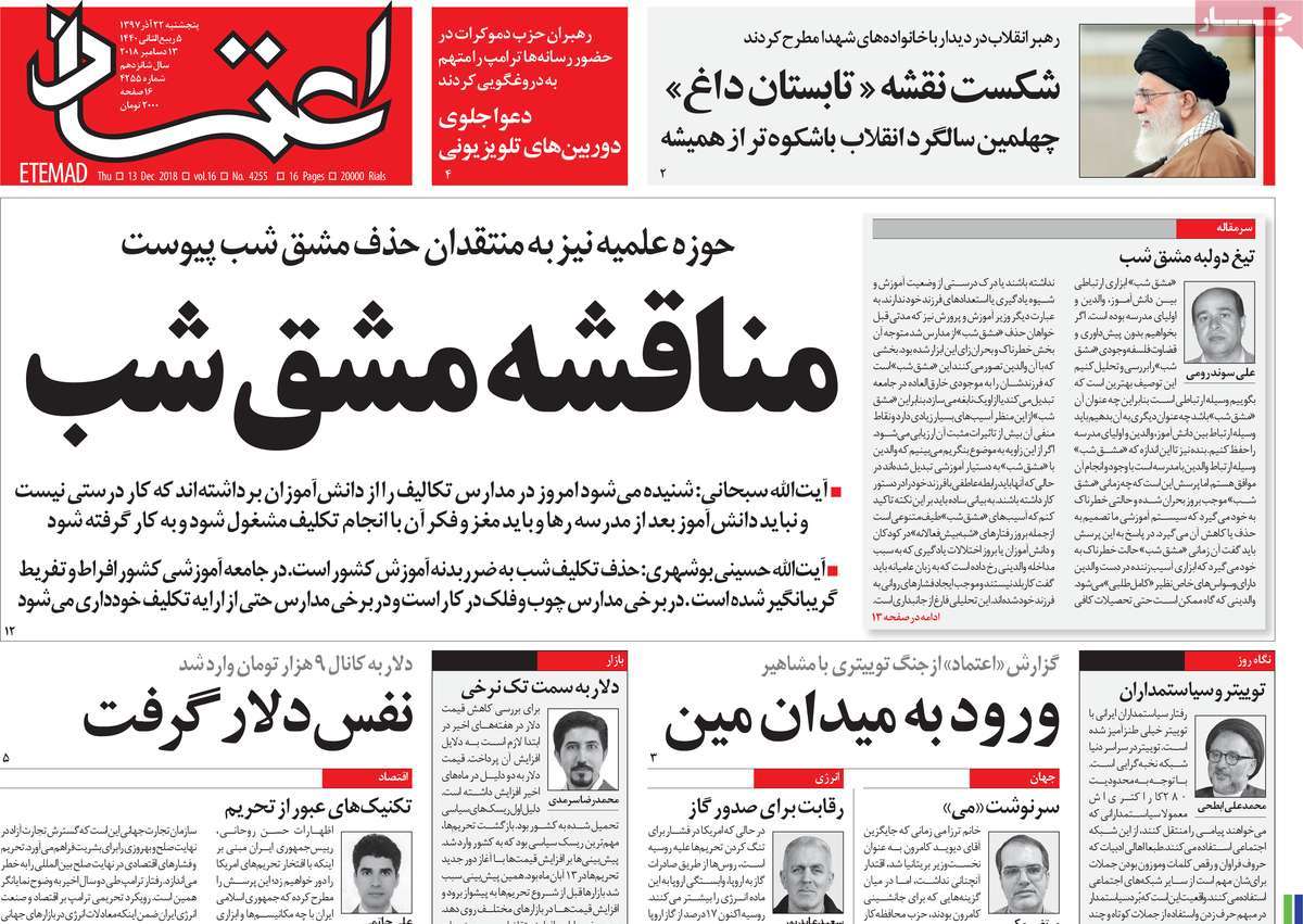 A Look at Iranian Newspaper Front Pages on December 13