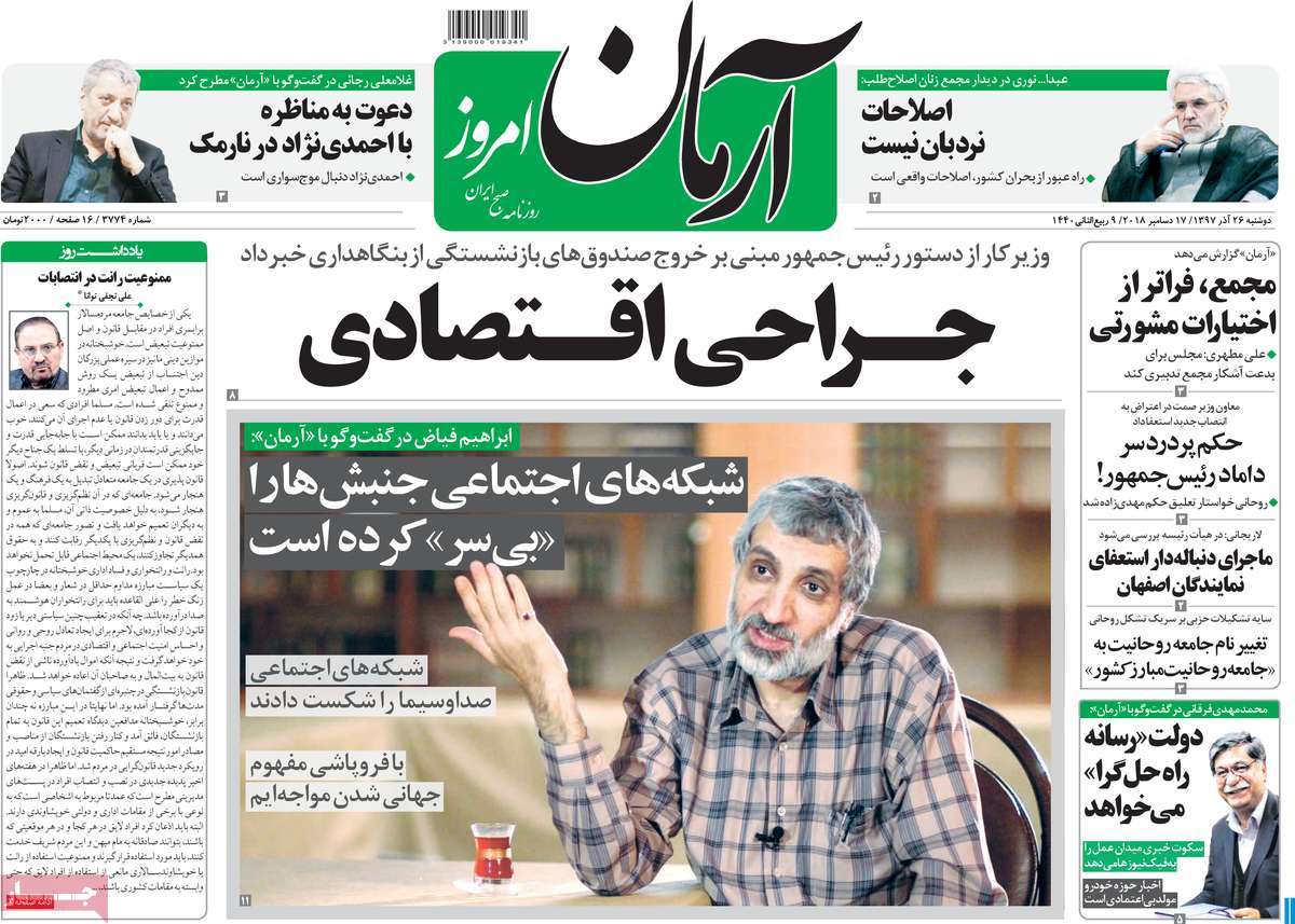 A Look at Iranian Newspaper Front Pages on December 17