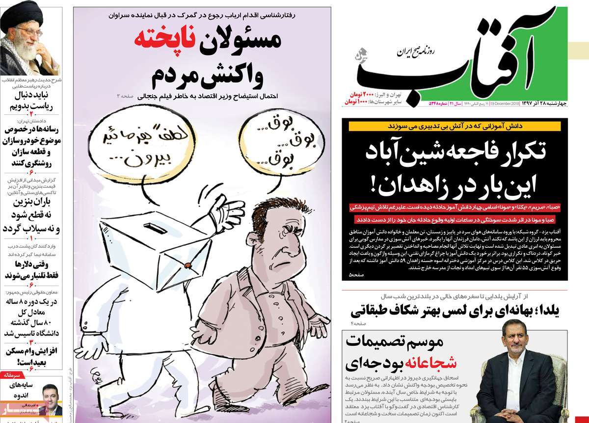 A Look at Iranian Newspaper Front Pages on December 19