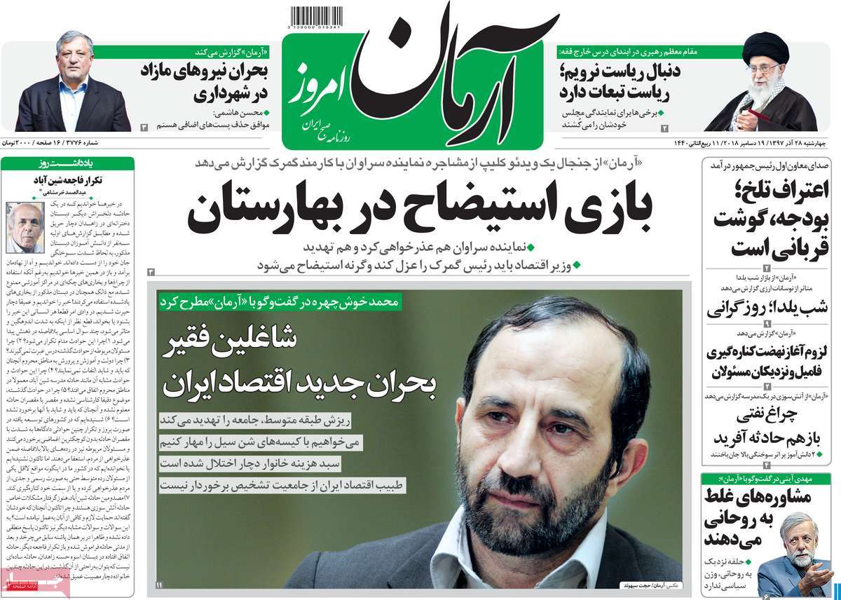 A Look at Iranian Newspaper Front Pages on December 19