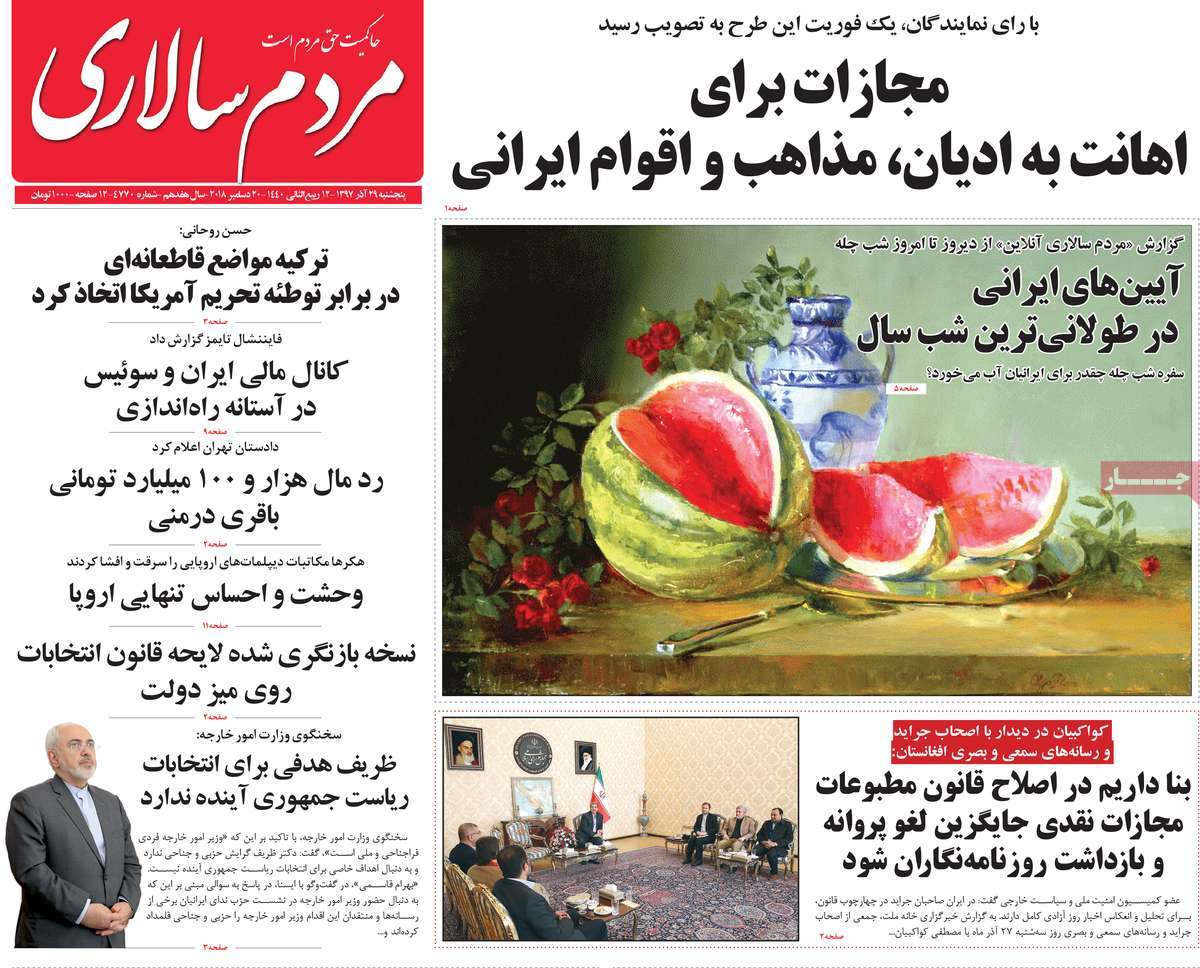 A Look at Iranian Newspaper Front Pages on December 20