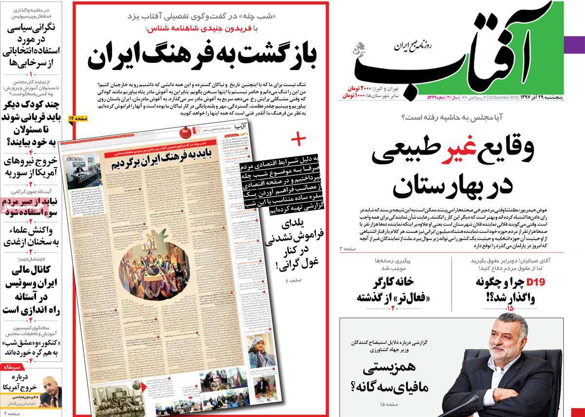 A Look at Iranian Newspaper Front Pages on December 20