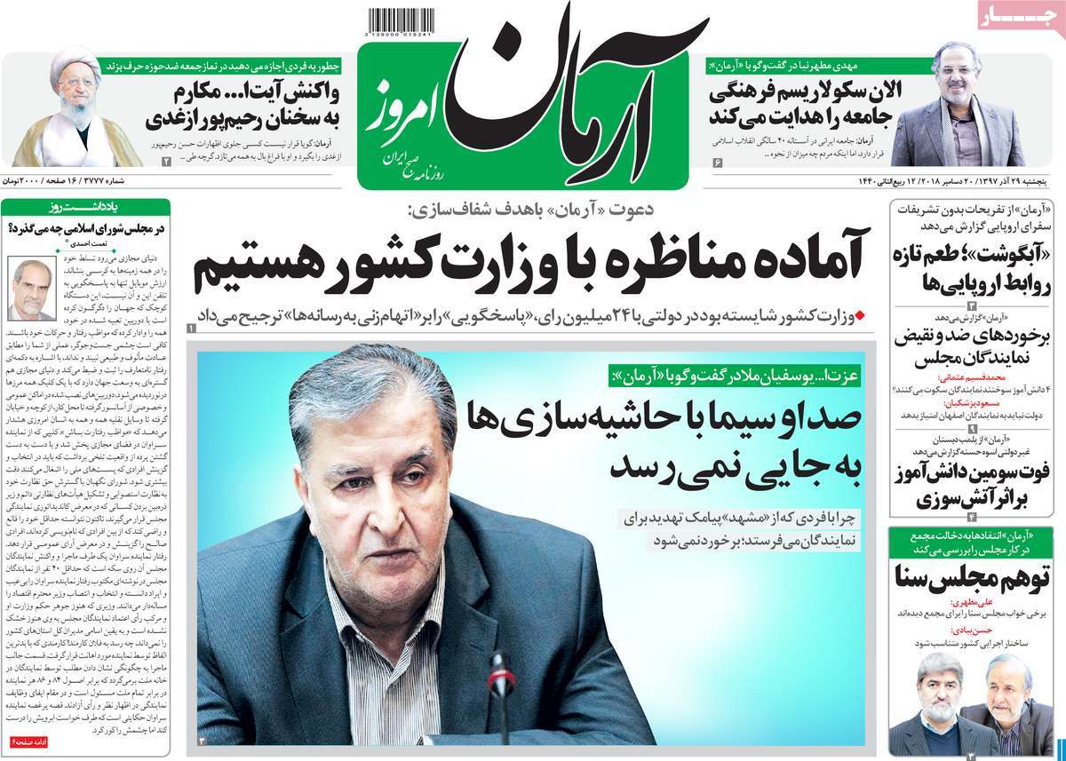 A Look at Iranian Newspaper Front Pages on December 20