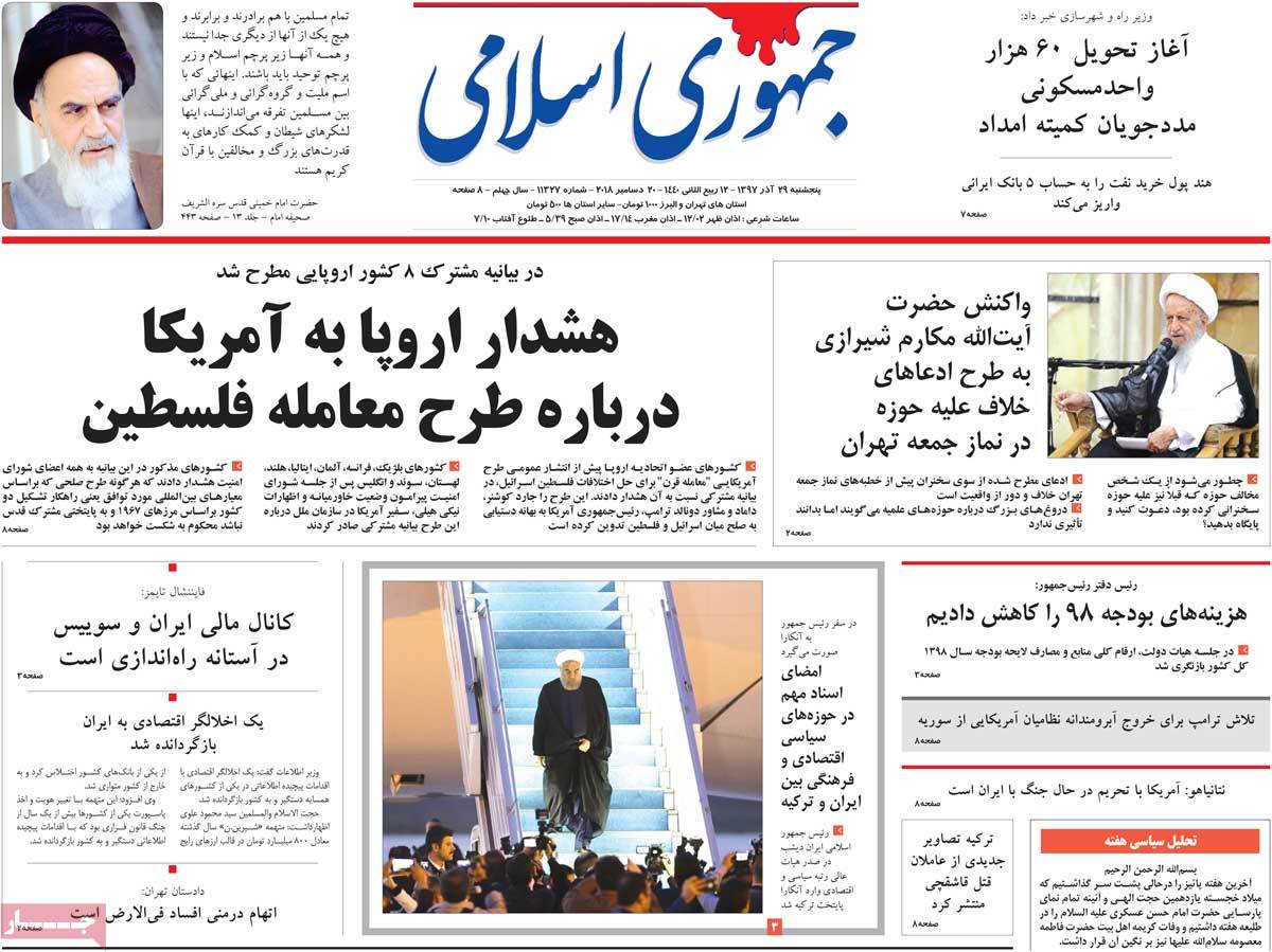 A Look at Iranian Newspaper Front Pages on December 20