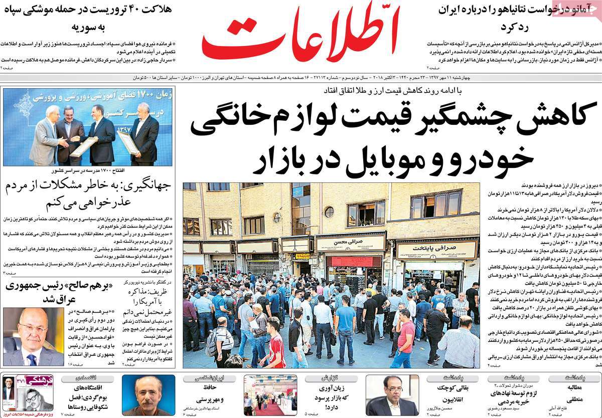 A Look at Iranian Newspaper Front Pages on October 3, 2018