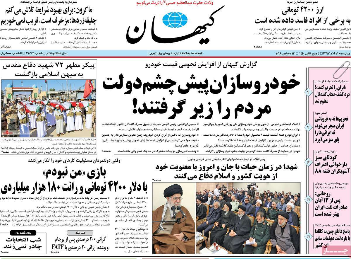 A Look at Iranian Newspaper Front Pages on December 12